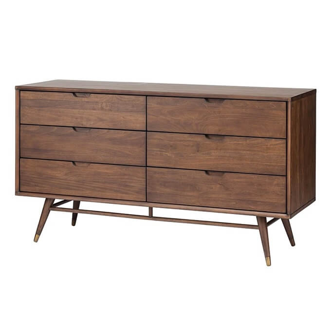 mid-century modern style bedroom brown stained wood dresser