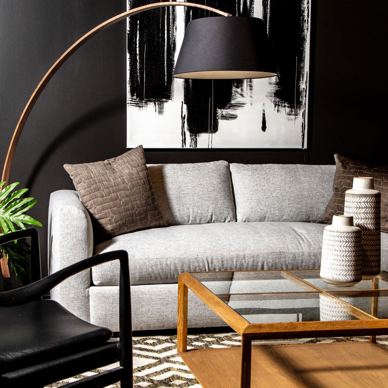 Living room furniture set up, couch with chair and coffee table from Elte Mkt store in Toronto